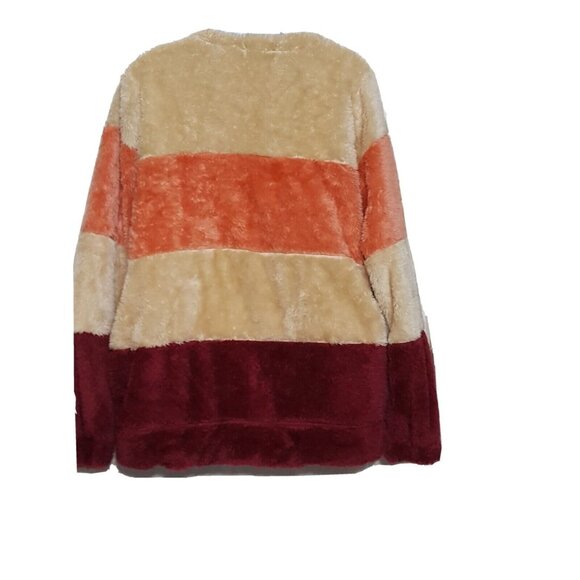 Zenana Outfitters S Loose Cozy Womens Colorblock Fuzzy Pullover Jacket Pockets - Picture 4 of 7